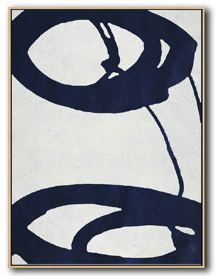Large Abstract Painting On Canvas,Buy Hand Painted Navy Blue Abstract Painting Online,Extra Large Canvas Painting